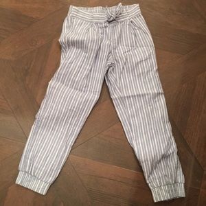 Blue and white striped pants